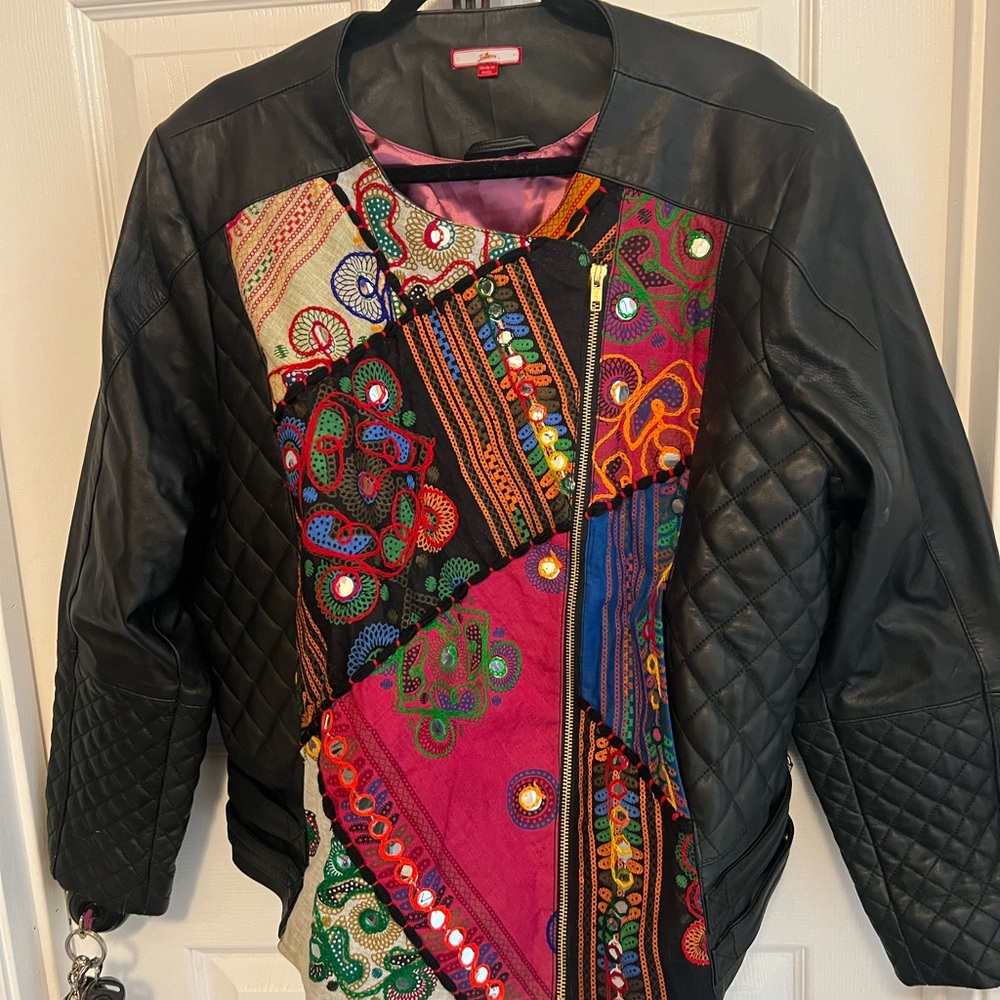 Vibrant Embroidered Patchwork Bomber Jacket With … - image 1